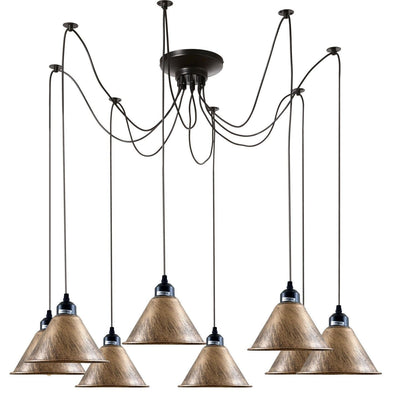 Industrial Retro 8-Arm Spider Light Fitting - Antique Brass Multi-Drop Pendant ~1131-5