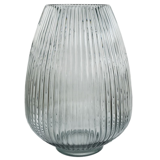 Glass Vase Smoke Grey Ridged 30cm