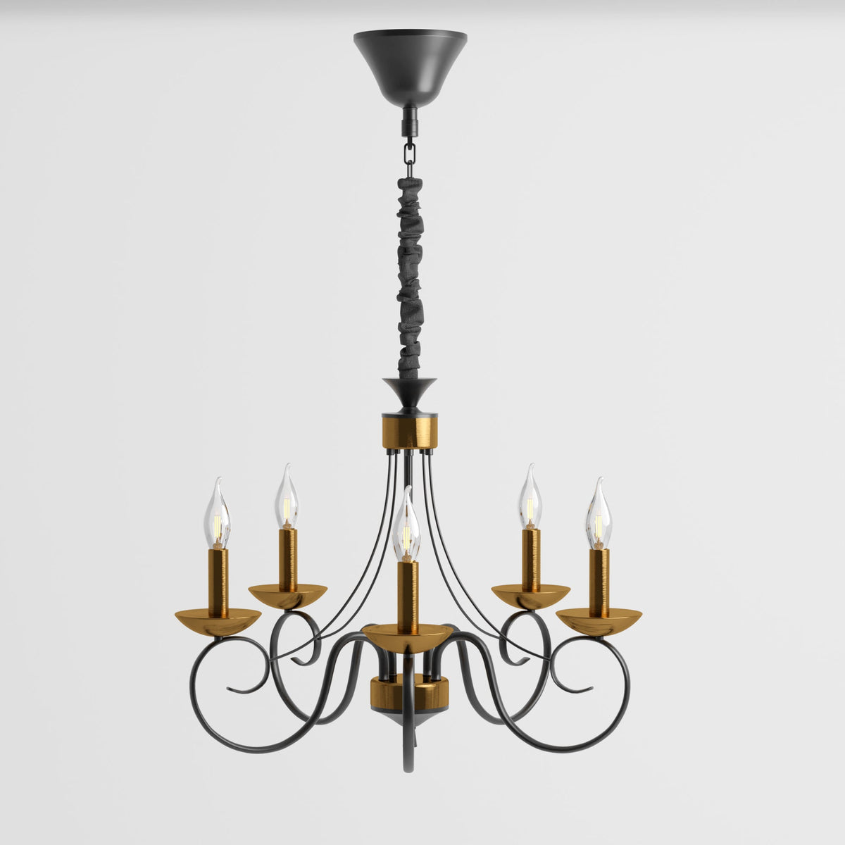 Traditional Wrought Iron Chandelier 5 Light Scrollwork E14 Fitting ~4997