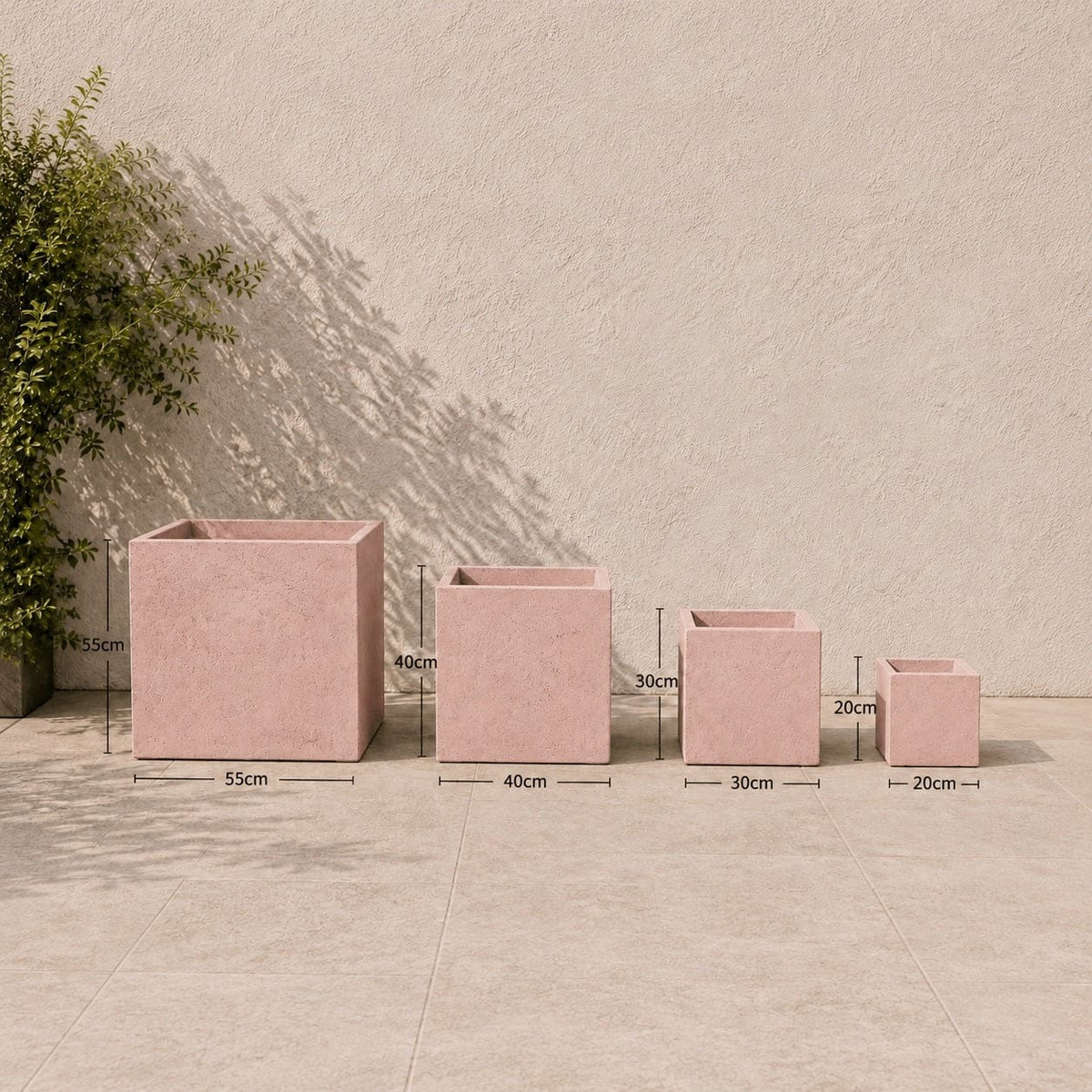 Cubrosa | Set Of 4 - Blushstone – Concrete Square Planters Set – Cube Plant Pots Nest