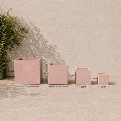 Cubrosa | Set Of 4 - Blushstone – Concrete Square Planters Set – Cube Plant Pots Nest