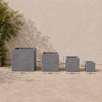 Cubrosa | Set Of 4 - Onyx Dusk – Concrete Square Planters Set – Cube Plant Pots Nest
