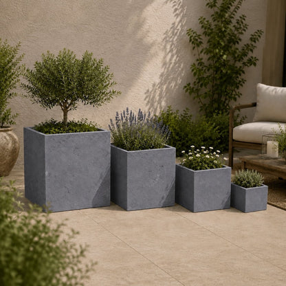 Cubrosa | Set Of 4 - Onyx Dusk – Concrete Square Planters Set – Cube Plant Pots Nest