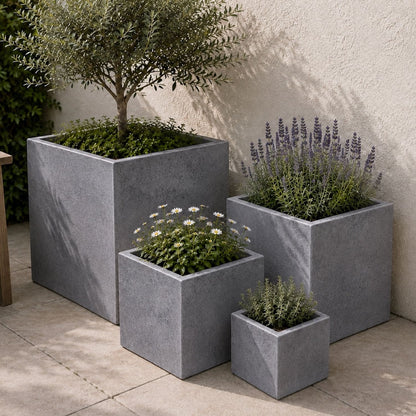 Cubrosa | Set Of 4 - Onyx Dusk – Concrete Square Planters Set – Cube Plant Pots Nest