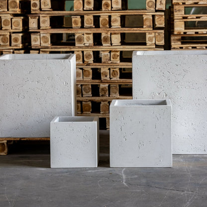 Cubrosa | Set Of 4 - White Mist – Concrete Square Planters Set – Cube Plant Pots Nest