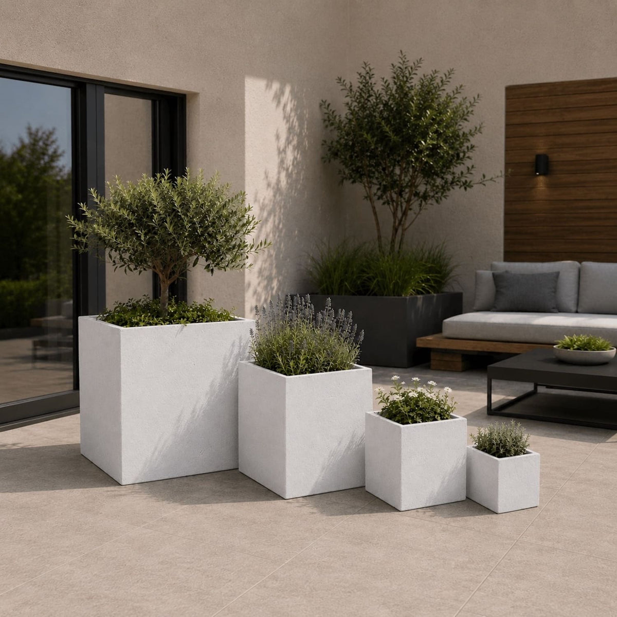 Cubrosa | Set Of 4 - White Mist – Concrete Square Planters Set – Cube Plant Pots Nest