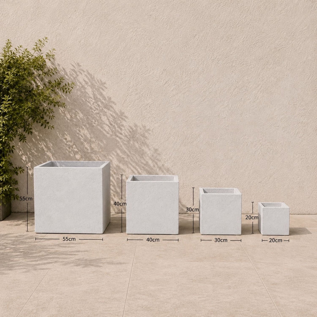Cubrosa | Set Of 4 - White Mist – Concrete Square Planters Set – Cube Plant Pots Nest