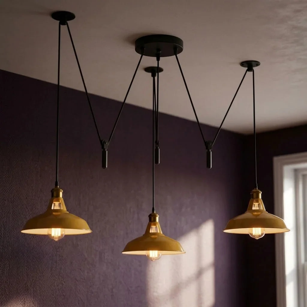 BLOCKVALL 3 Light Pulley Pendant Light Industrial Counterweight Multi Light ~6609
