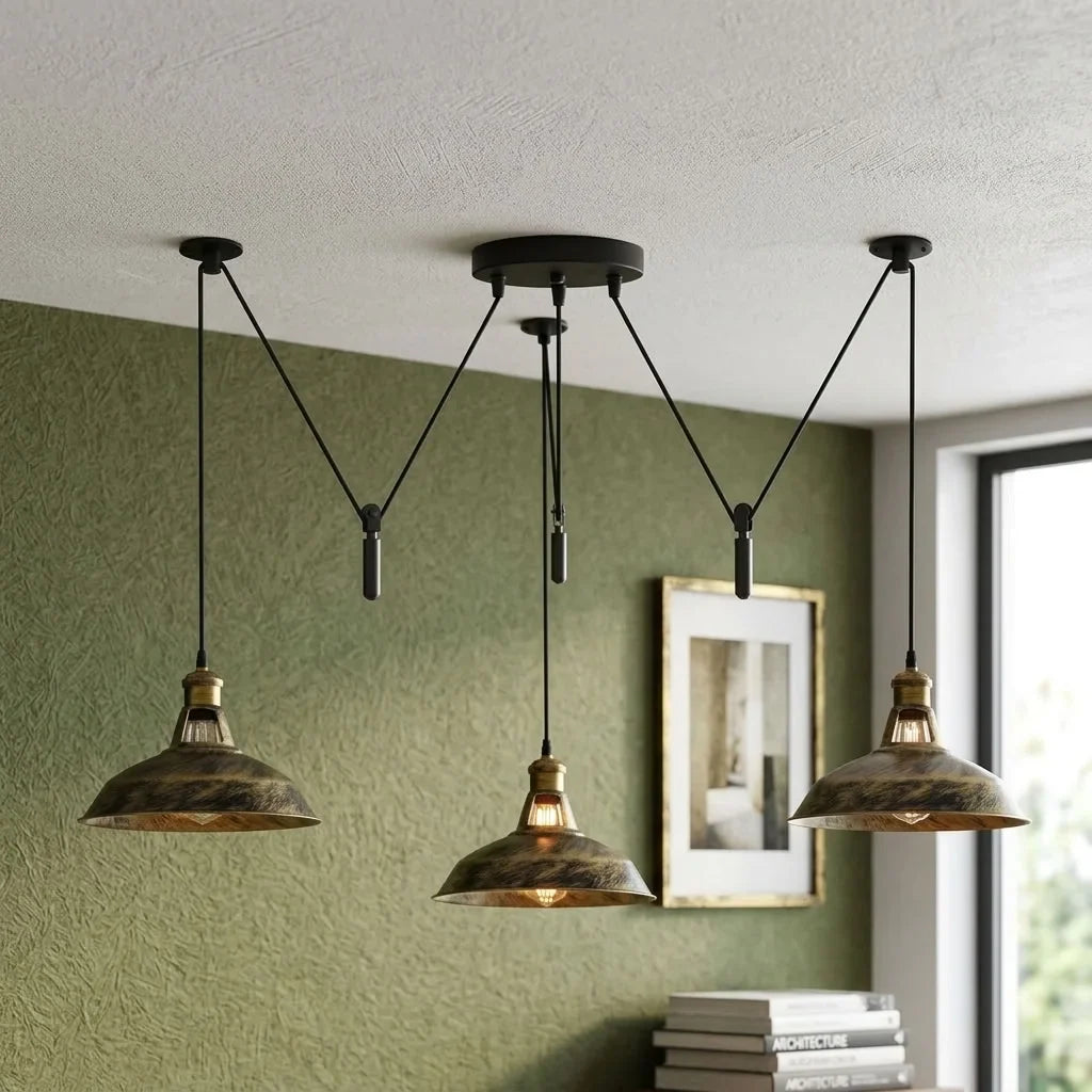 BLOCKVALL 3 Light Pulley Pendant Light Industrial Counterweight Multi Light ~6609