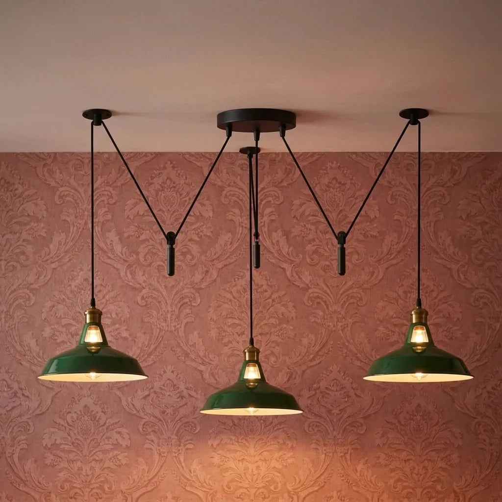 BLOCKVALL 3 Light Pulley Pendant Light Industrial Counterweight Multi Light ~6609