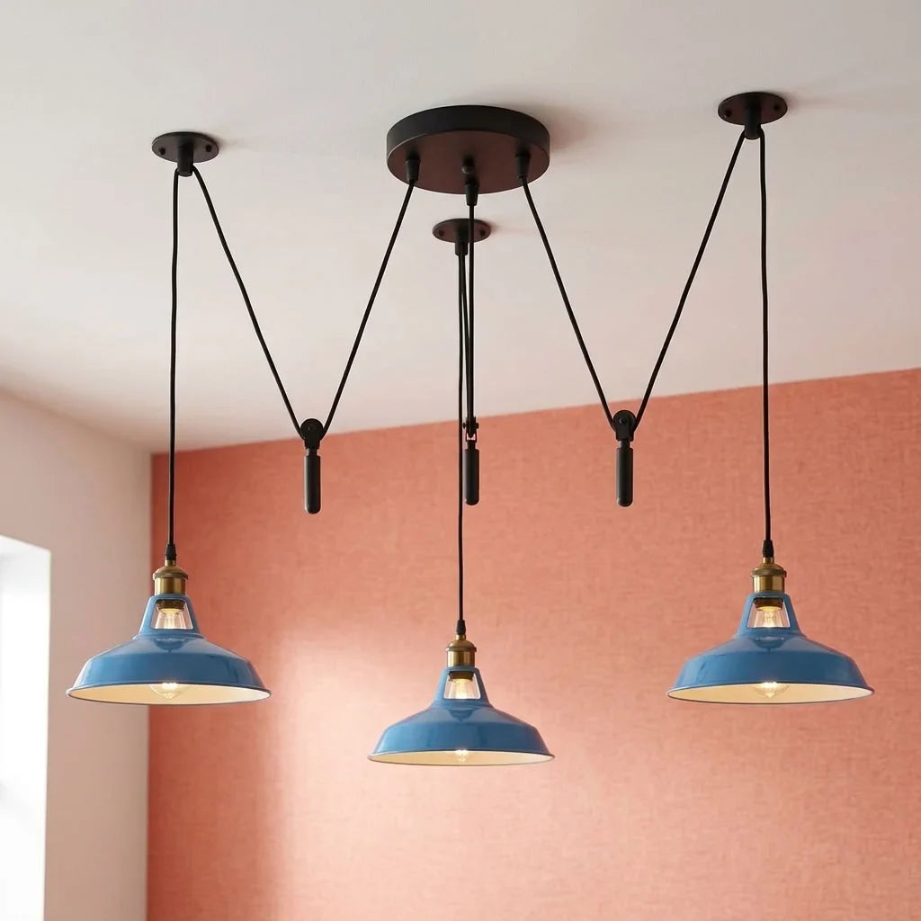 BLOCKVALL 3 Light Pulley Pendant Light Industrial Counterweight Multi Light ~6609