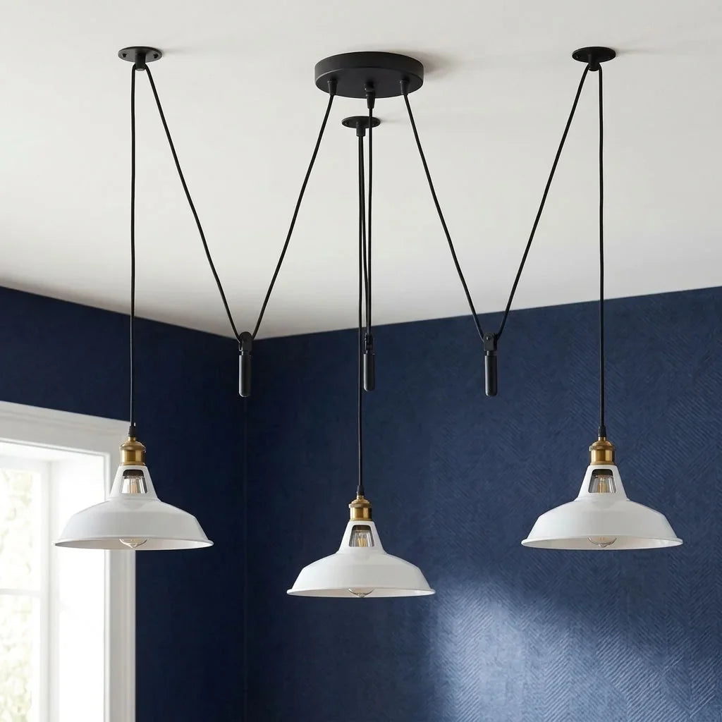 BLOCKVALL 3 Light Pulley Pendant Light Industrial Counterweight Multi Light ~6609
