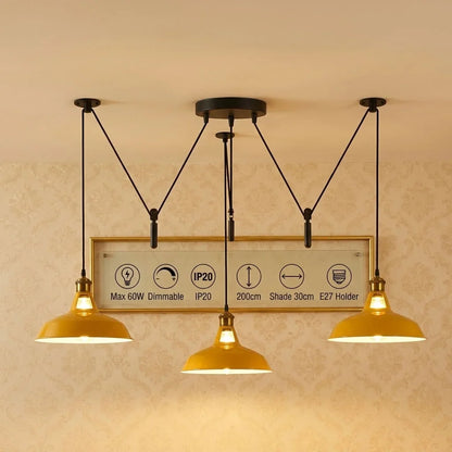 BLOCKVALL 3 Light Pulley Pendant Light Industrial Counterweight Multi Light ~6609