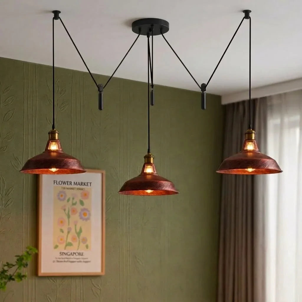 BLOCKVALL 3 Light Pulley Pendant Light Industrial Counterweight Multi Light ~6609