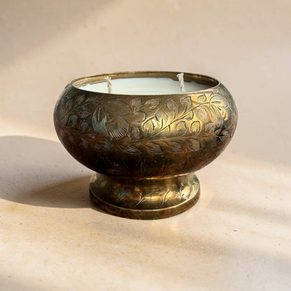 Repurposed Etched Brass Bowl Candle