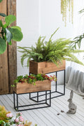 Set of 2 Wood Box Planters with Iron Stands