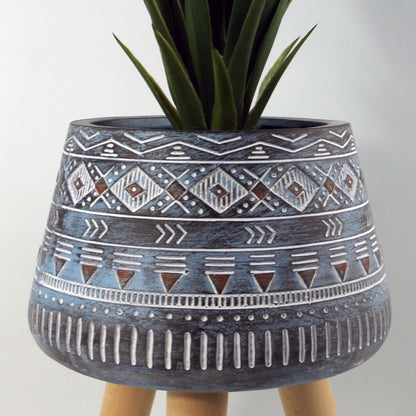 Large Blue Composite Planter with Stand