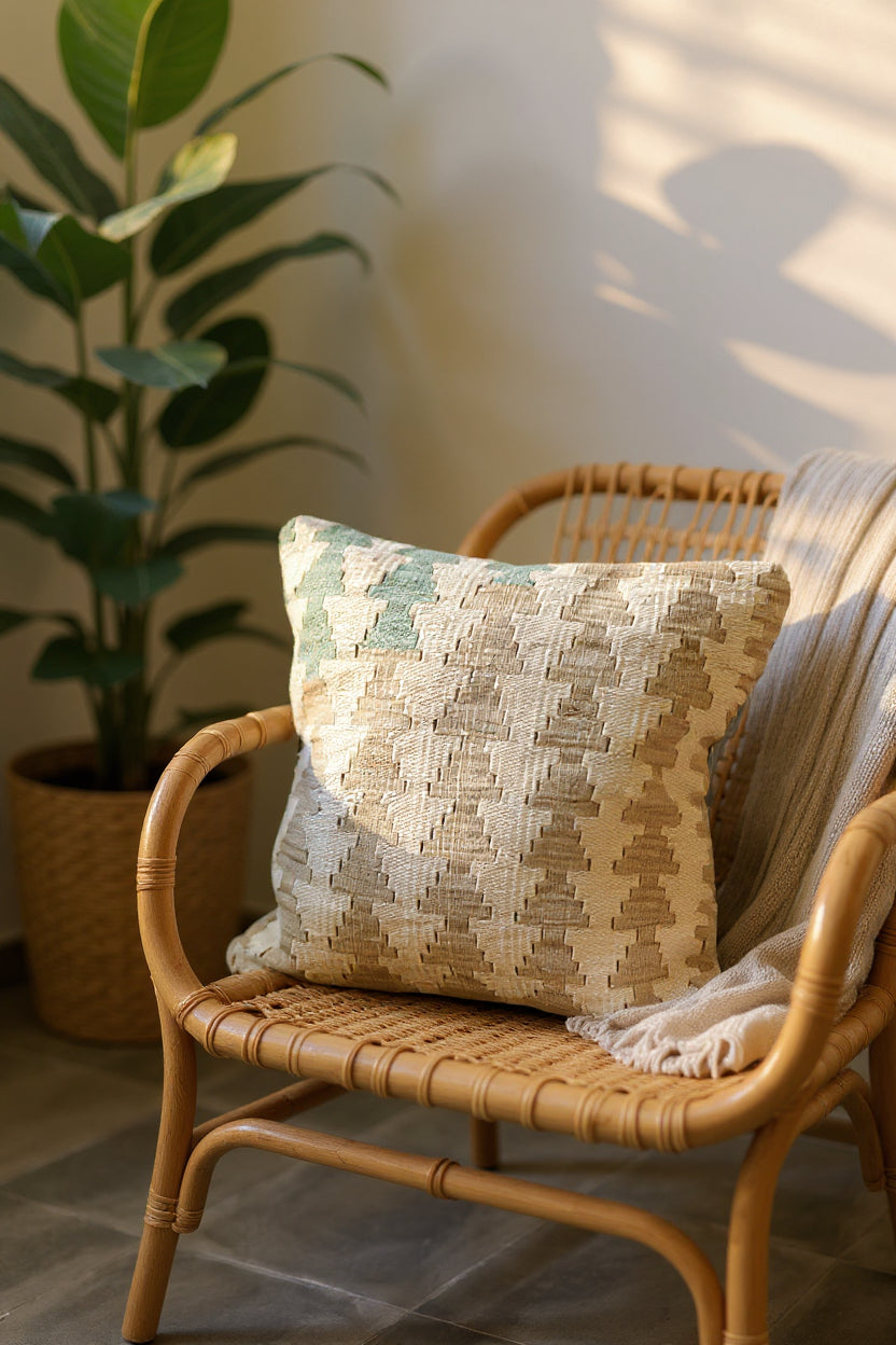 Qamar, Afghan Kilim Cushion Cover - 45 × 45 cm (18" x 18")