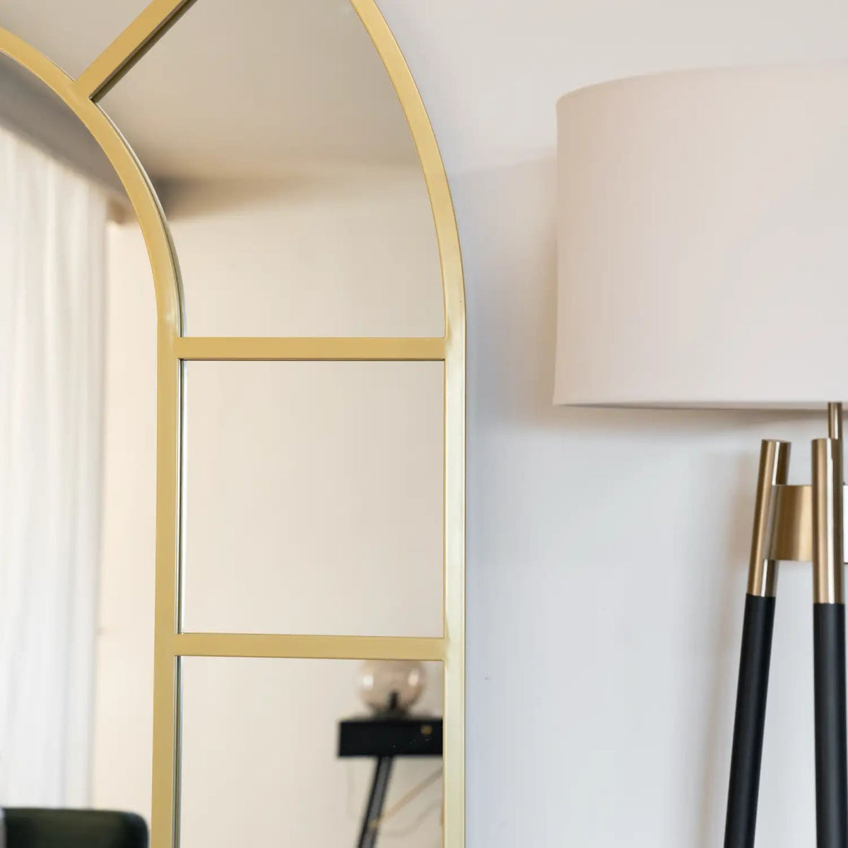 Mio - Full Length Gold Metal Arched Window Mirror - 180cm x 105cm.