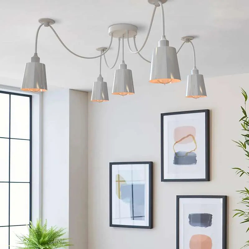 White 5-Way Spider Pendant Light Multi-Arm Cone Shade E27~5086