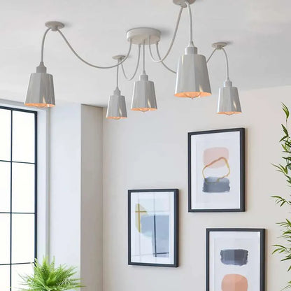 White 5-Way Spider Pendant Light Multi-Arm Cone Shade E27~5086