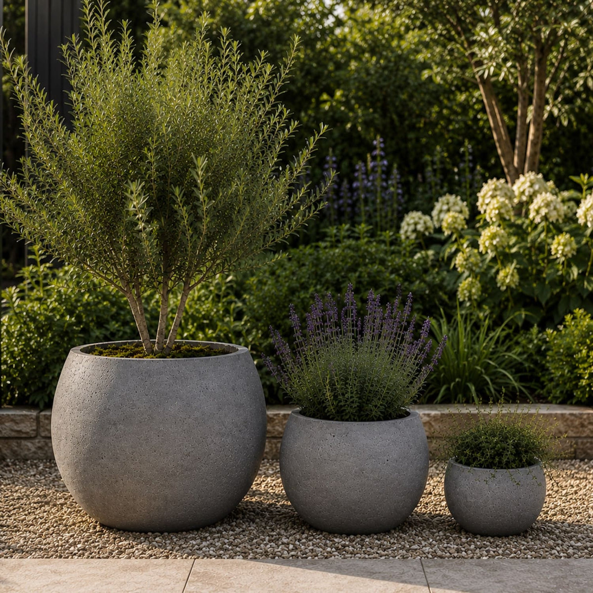 Orbello | Set Of 3 - Onyx Dusk – Concrete Sphere Planter Set – Round Orbs Plant Pot Nest