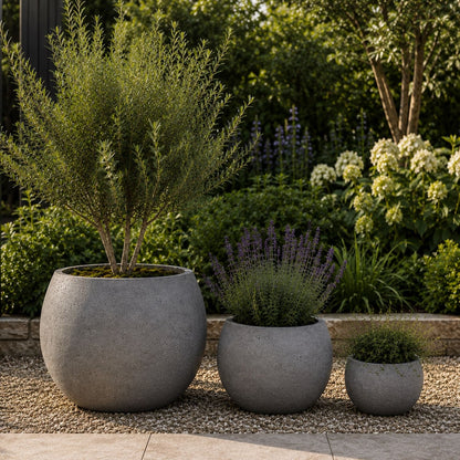 Orbello | Set Of 3 - Onyx Dusk – Concrete Sphere Planter Set – Round Orbs Plant Pot Nest