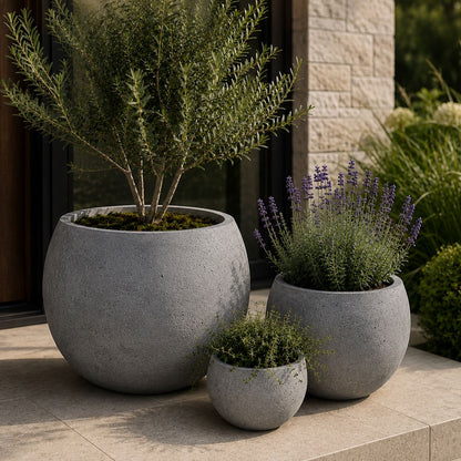 Orbello | Set Of 3 - Onyx Dusk – Concrete Sphere Planter Set – Round Orbs Plant Pot Nest