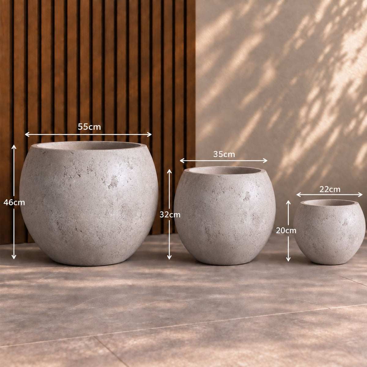 Orbello | Set Of 3 - Truffle – Concrete Sphere Planter Set – Round Orbs Plant Pot Nest