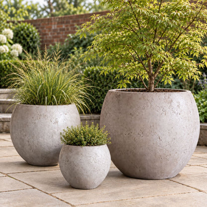 Orbello | Set Of 3 - Truffle – Concrete Sphere Planter Set – Round Orbs Plant Pot Nest