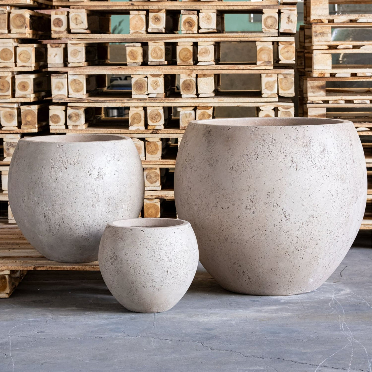 Orbello | Set Of 3 - Truffle – Concrete Sphere Planter Set – Round Orbs Plant Pot Nest