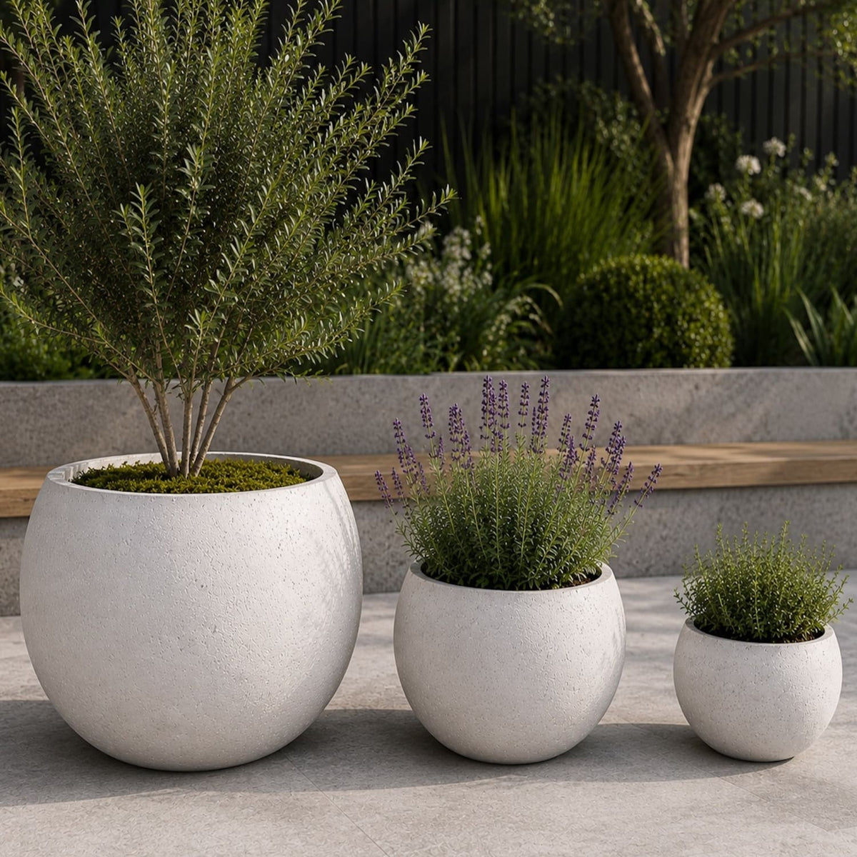 Orbello | Set Of 3 - White Mist – Concrete Sphere Planter Set – Round Orbs Plant Pot Nest