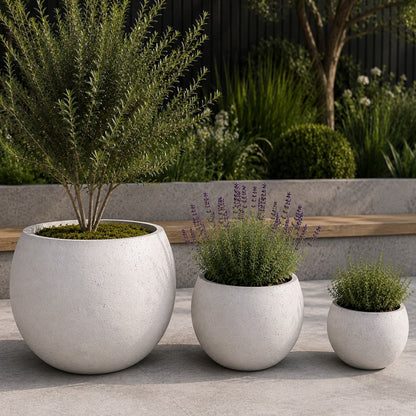 Orbello | Set Of 3 - White Mist – Concrete Sphere Planter Set – Round Orbs Plant Pot Nest