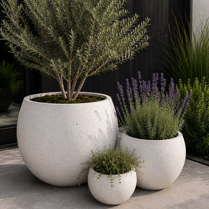 Orbello | Set Of 3 - White Mist – Concrete Sphere Planter Set – Round Orbs Plant Pot Nest