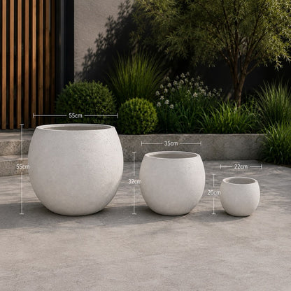 Orbello | Set Of 3 - White Mist – Concrete Sphere Planter Set – Round Orbs Plant Pot Nest
