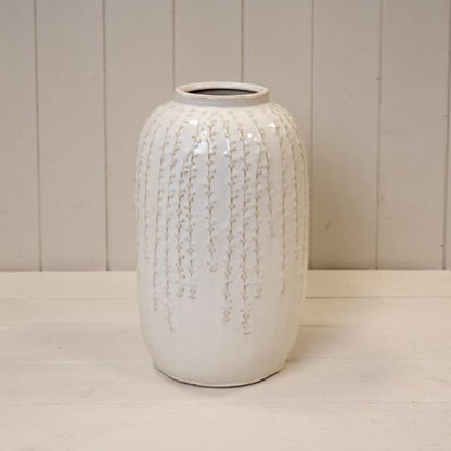 Large Cream Ceramic Ribbed Vase 29cm High