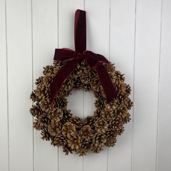 Pinecone Wreath with Bow 34cm-1