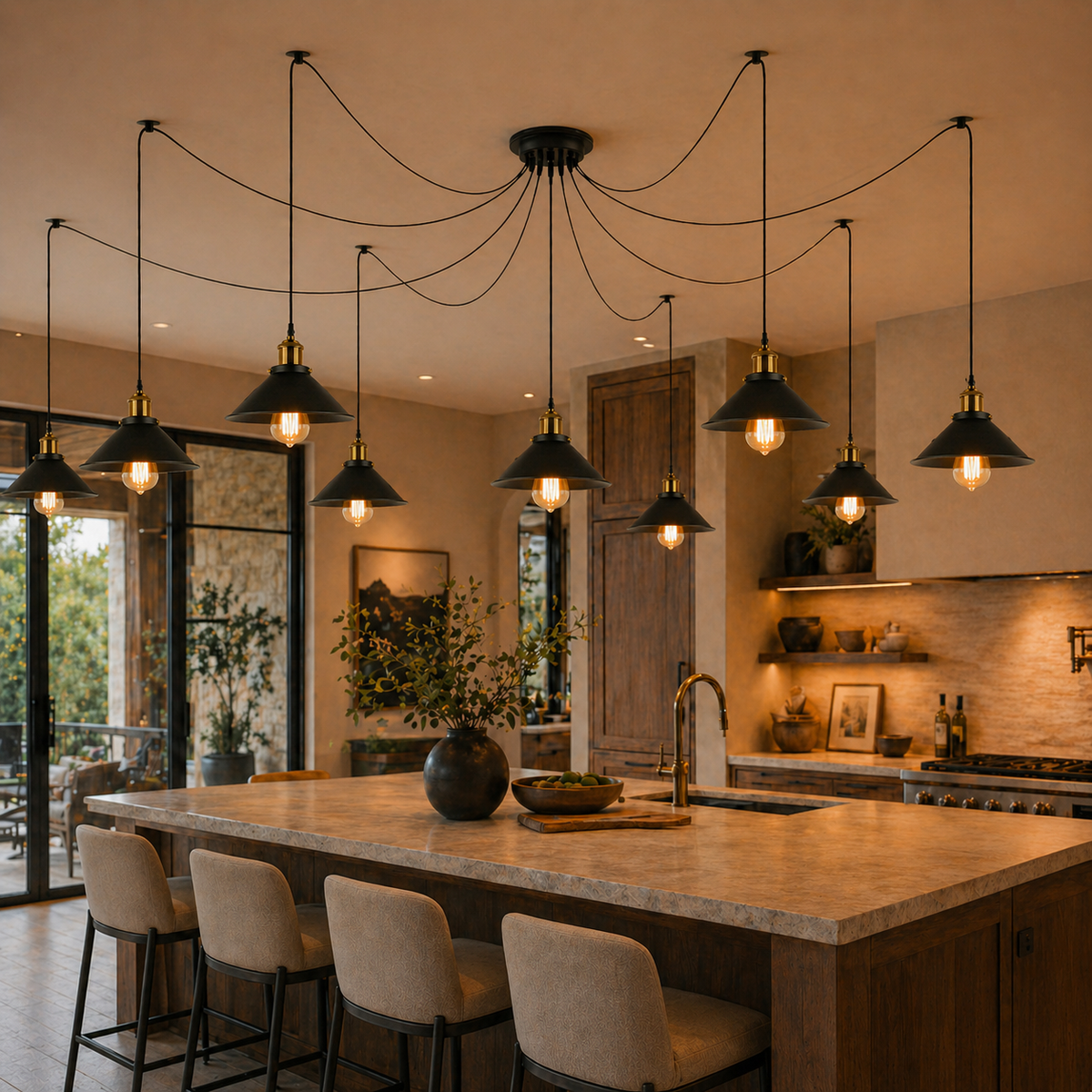 9 Light E27 2m Adjustable Hanging Industrial Ceiling Light ~6668