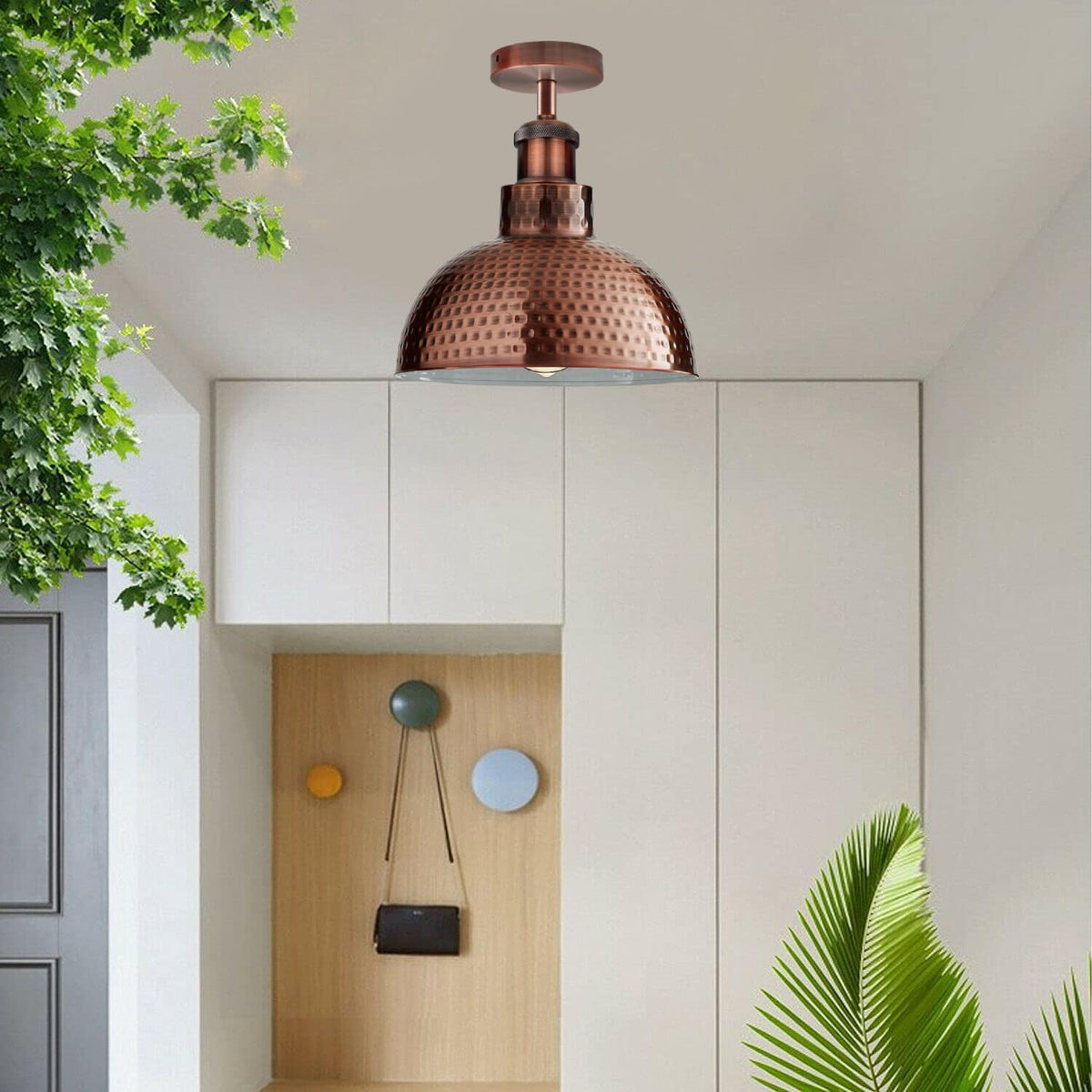 Vintage Industrial Semi-Flush Ceiling Light E27 | Hammered Metal Dome ~6382-7