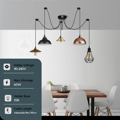 Multiple Arm Pendant Spider Light 5 Bulbs Edison Chandelier ~4463