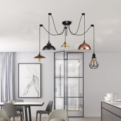 Multiple Arm Pendant Spider Light 5 Bulbs Edison Chandelier ~4463