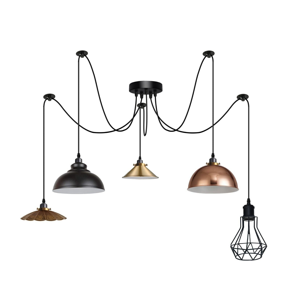 Multiple Arm Pendant Spider Light 5 Bulbs Edison Chandelier ~4463
