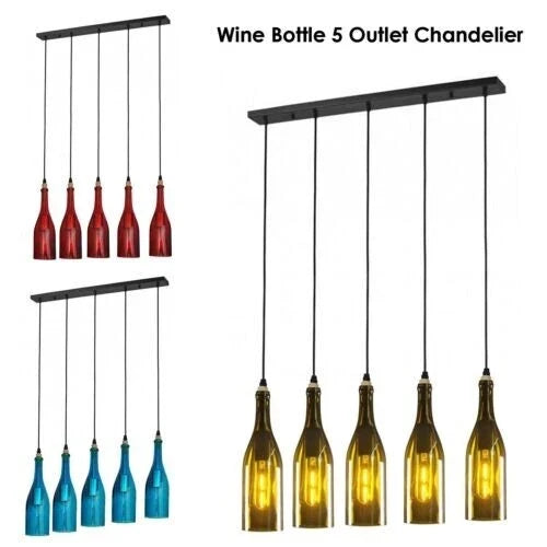 Industrial Wine Bottle Cluster Pendant Light 5 Head E27~2205
