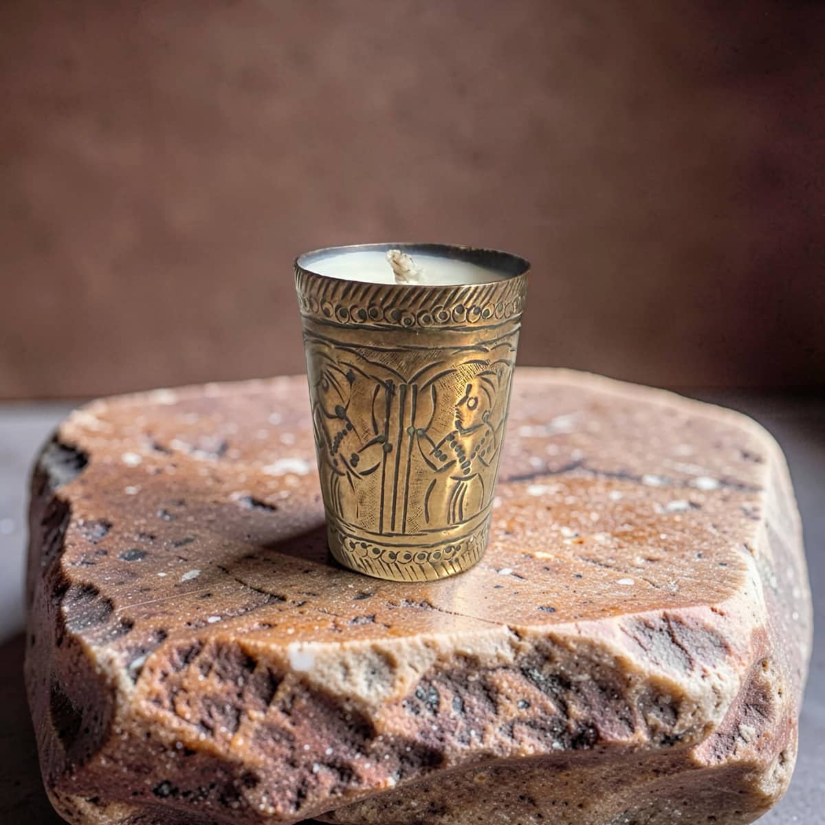 Repurposed Vintage Indian Brass Tumbler Candle - Soft Sandalwood