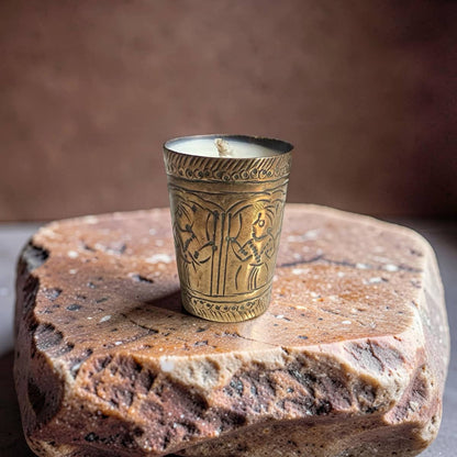 Repurposed Vintage Indian Brass Tumbler Candle - Soft Sandalwood