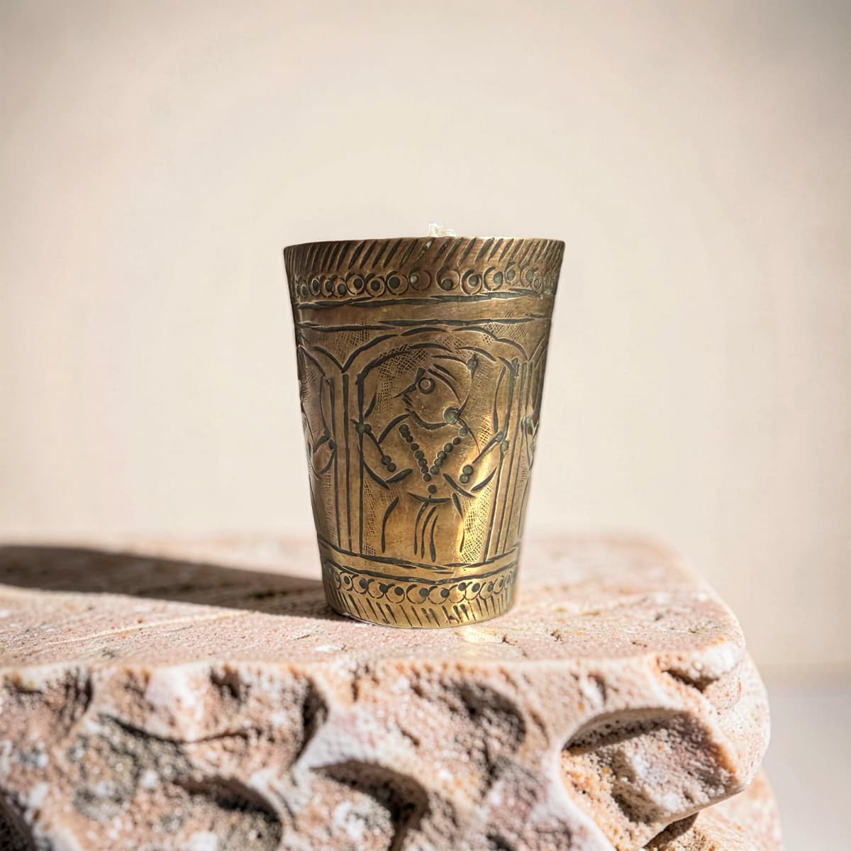 Repurposed Vintage Indian Brass Tumbler Candle - Soft Sandalwood