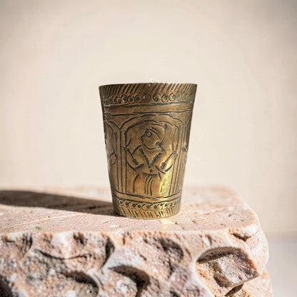 Repurposed Vintage Indian Brass Tumbler Candle - Soft Sandalwood