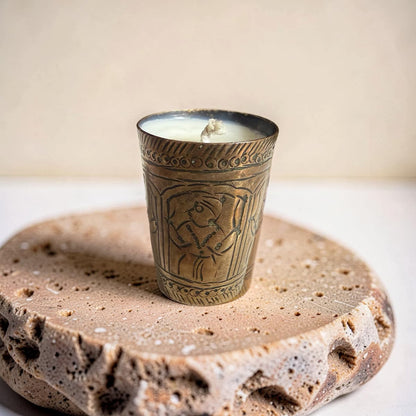 Repurposed Vintage Indian Brass Tumbler Candle - Soft Sandalwood