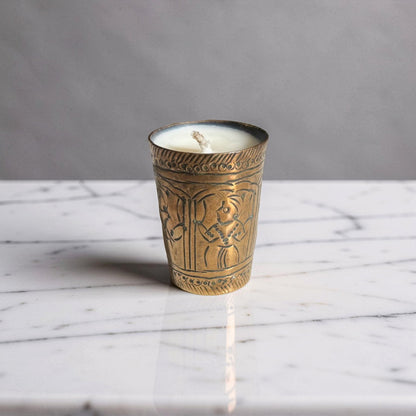 Repurposed Vintage Indian Brass Tumbler Candle - Soft Sandalwood