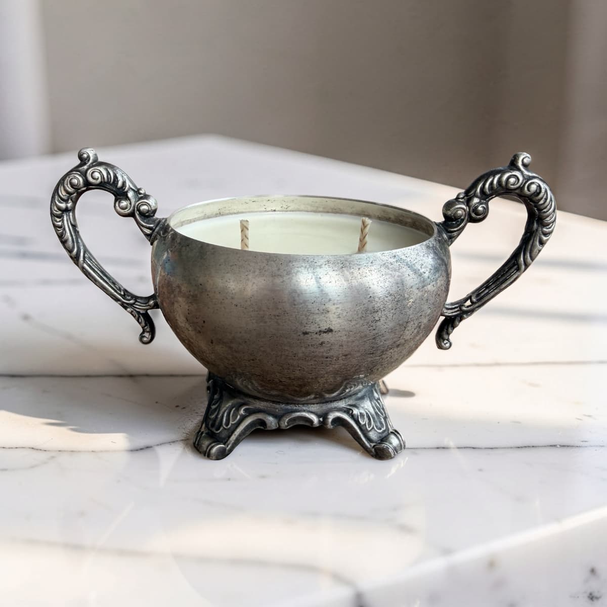 Repurposed Silver Sugar Bowl Candle-2